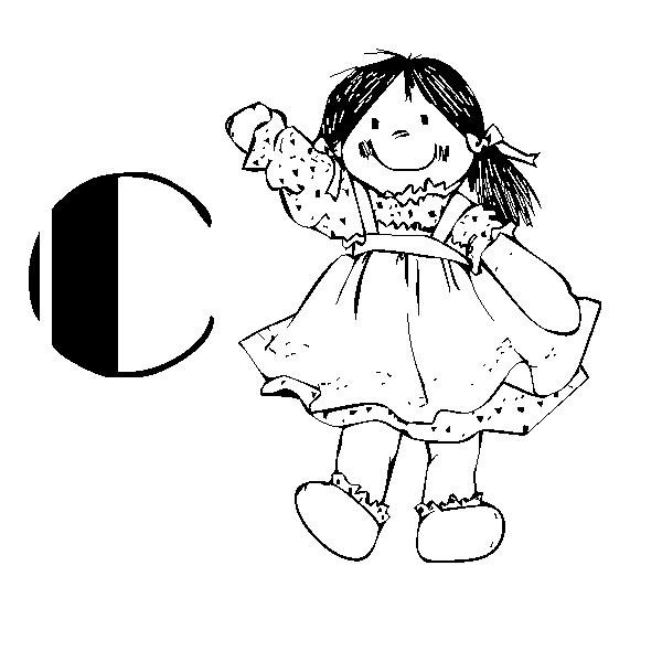 immagine alfabeto bambolina da colorare