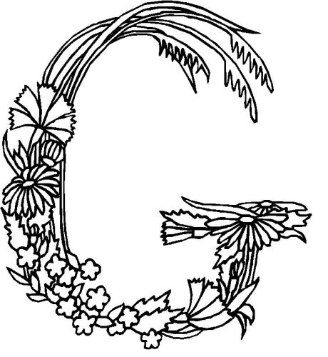 immagine alfabeto fiori foglie da colorare