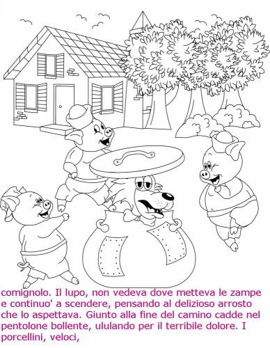 immagine colora fiaba tre porcellini da colorare