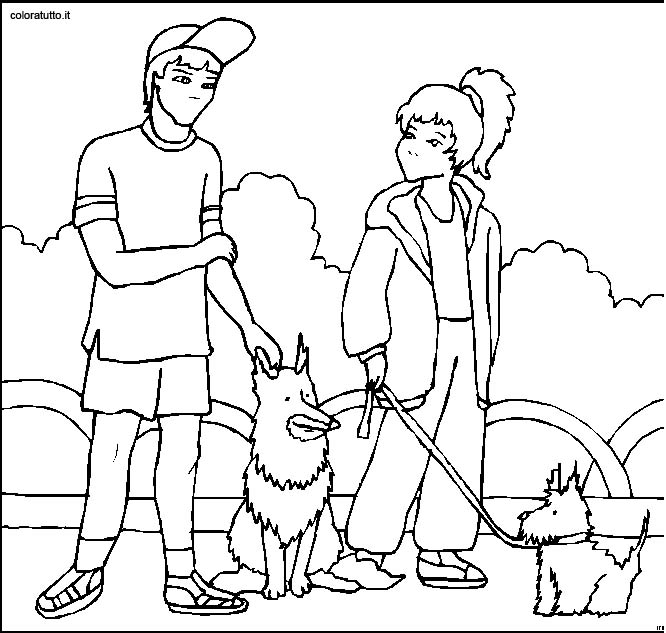 immagine persone con animali da colorare