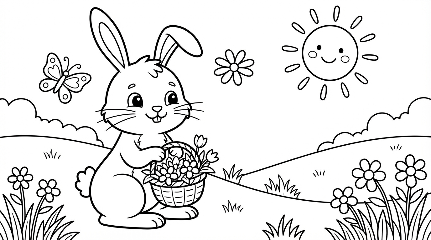 Disegno primavera 2026 da colorare, line art per bambini